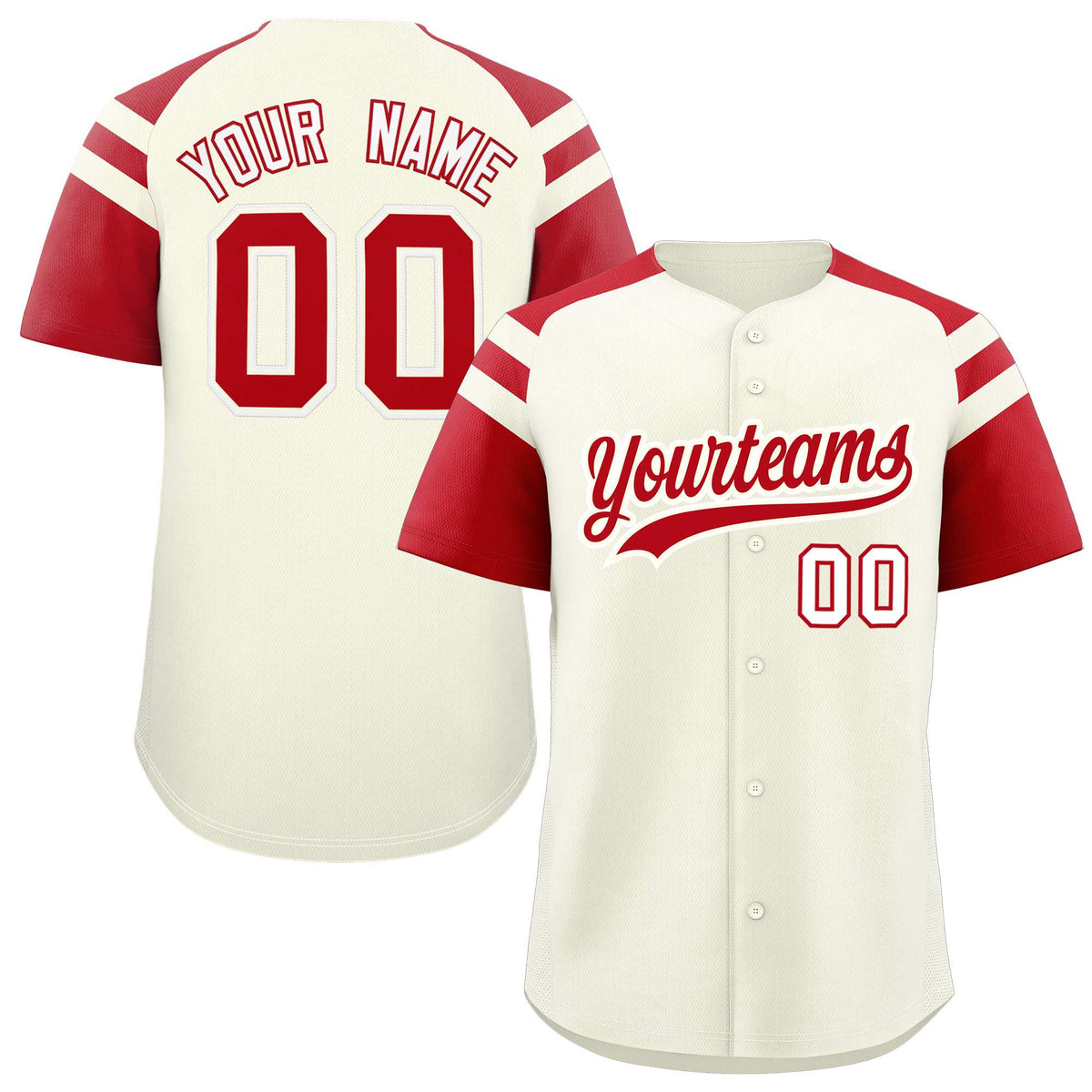 Custom Cream Red Contrast Raglan Sleeves Authentic Baseball Jersey| KXKSHOP