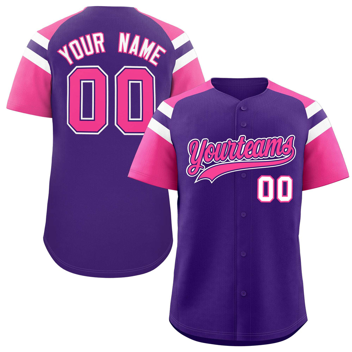 Custom Purple Pink Contrast Raglan Sleeves Authentic Baseball Jersey| KXKSHOP