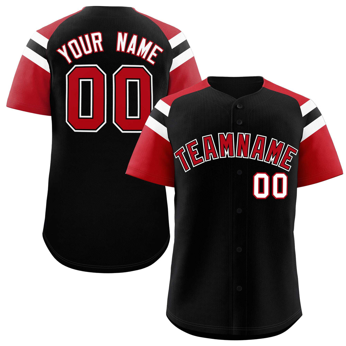 Custom Black Red Contrast Raglan Sleeves Authentic Baseball Jersey| KXKSHOP