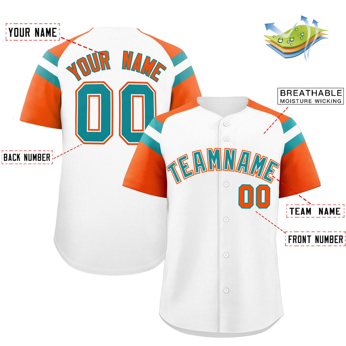 Custom White Orange Contrast Raglan Sleeves Authentic Baseball Jersey| KXKSHOP