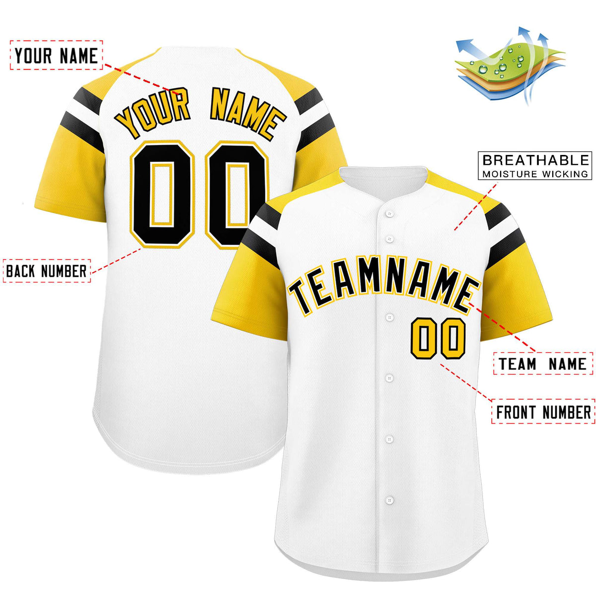 Custom White Gold Contrast Raglan Sleeves Authentic Baseball Jersey| KXKSHOP