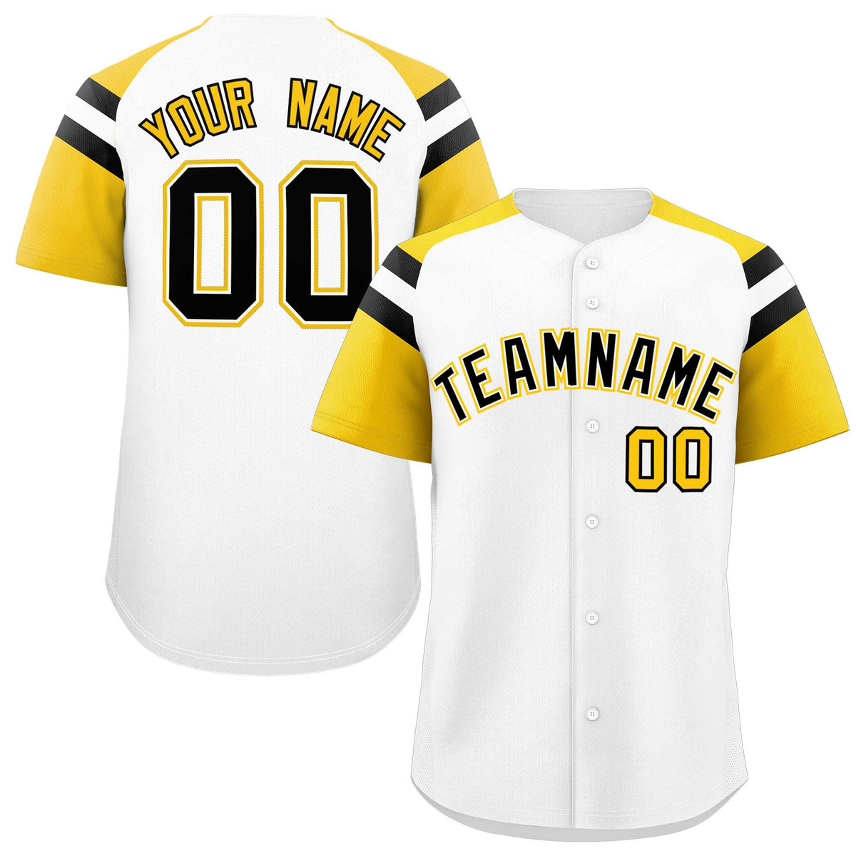 Custom White Gold Contrast Raglan Sleeves Authentic Baseball Jersey| KXKSHOP