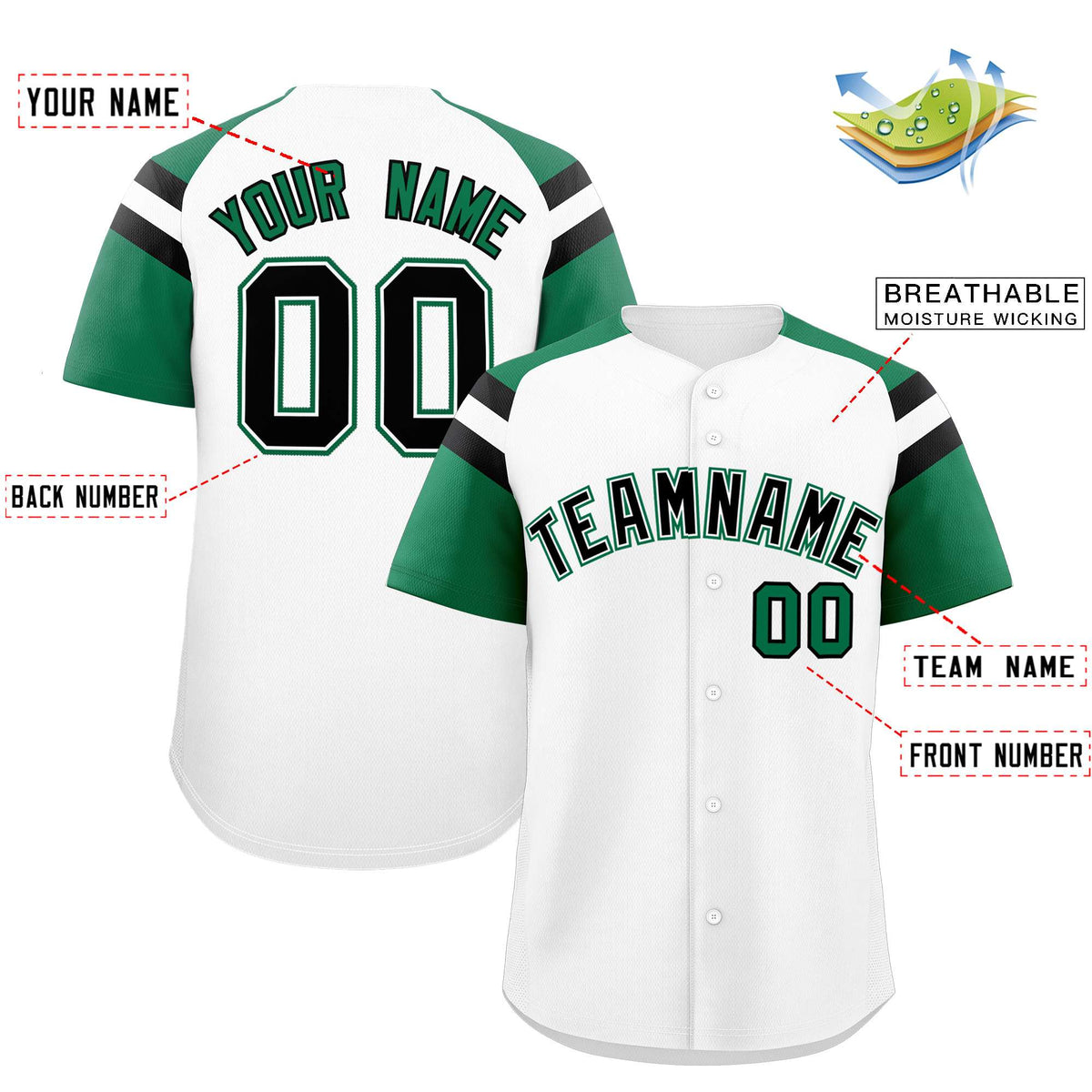 Custom White Kelly Green Contrast Raglan Sleeves Authentic Baseball Jersey| KXKSHOP