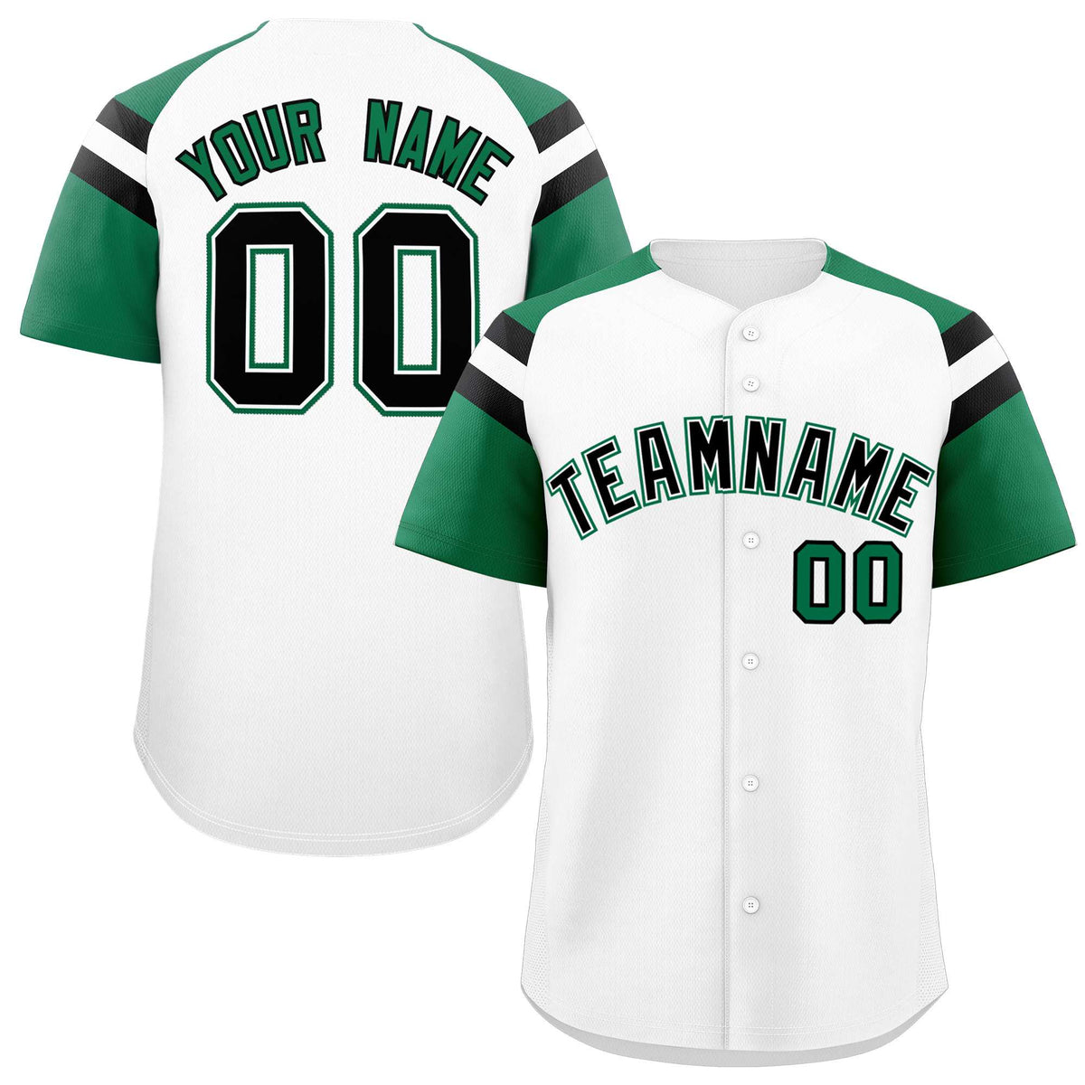 Custom White Kelly Green Contrast Raglan Sleeves Authentic Baseball Jersey| KXKSHOP