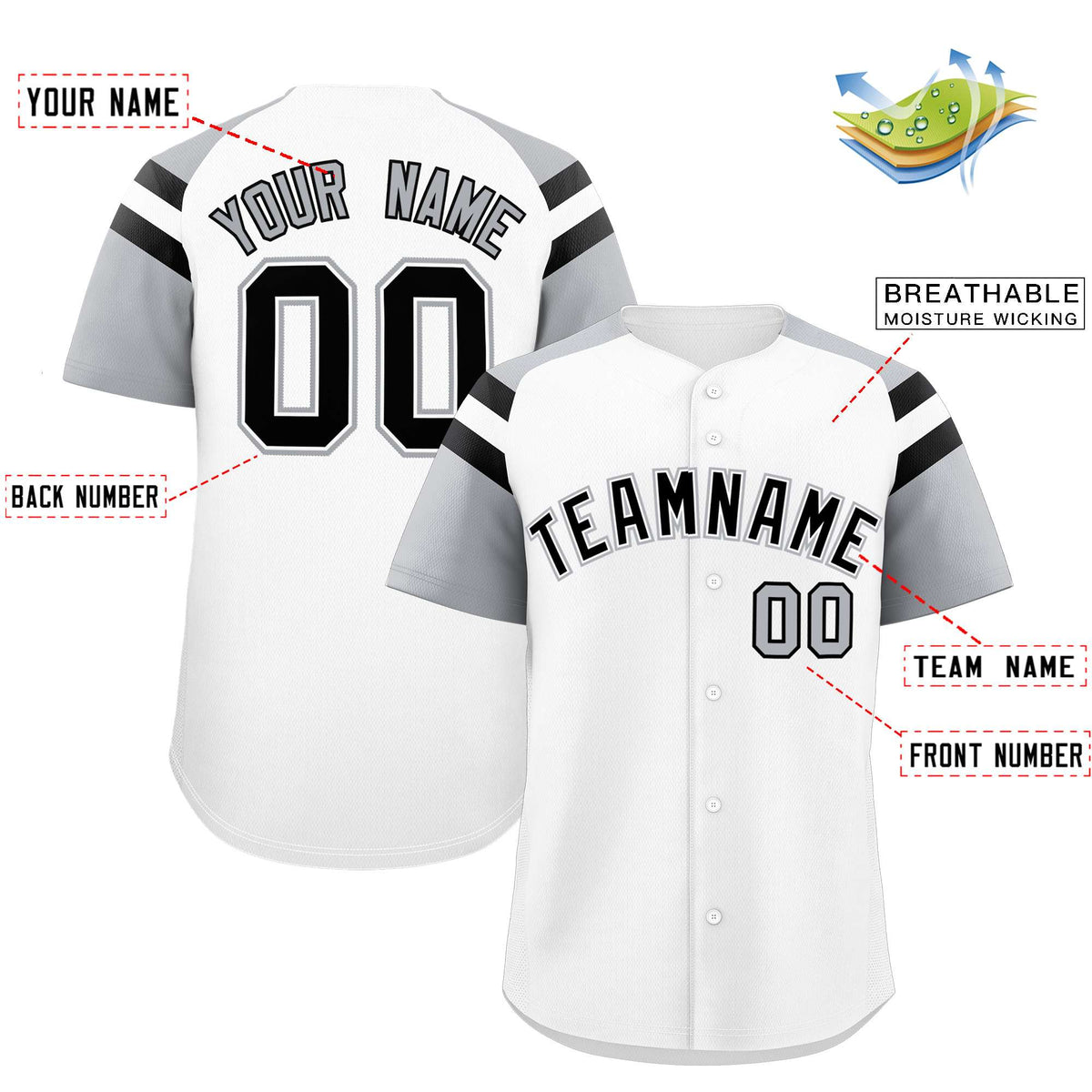 Custom White Silver Contrast Raglan Sleeves Authentic Baseball Jersey| KXKSHOP