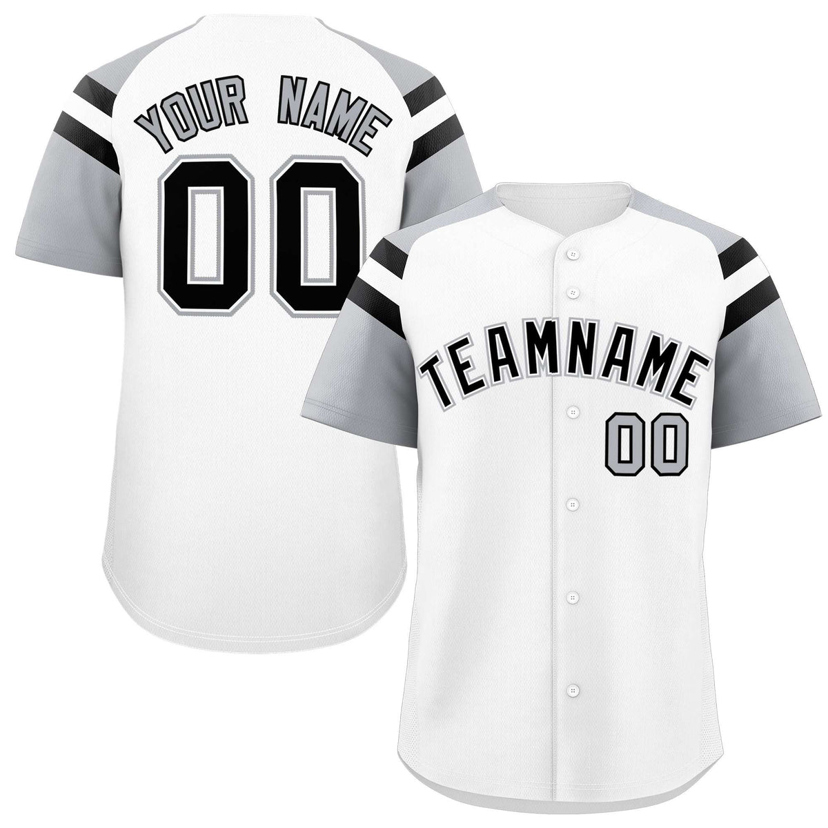 Custom White Silver Contrast Raglan Sleeves Authentic Baseball Jersey| KXKSHOP
