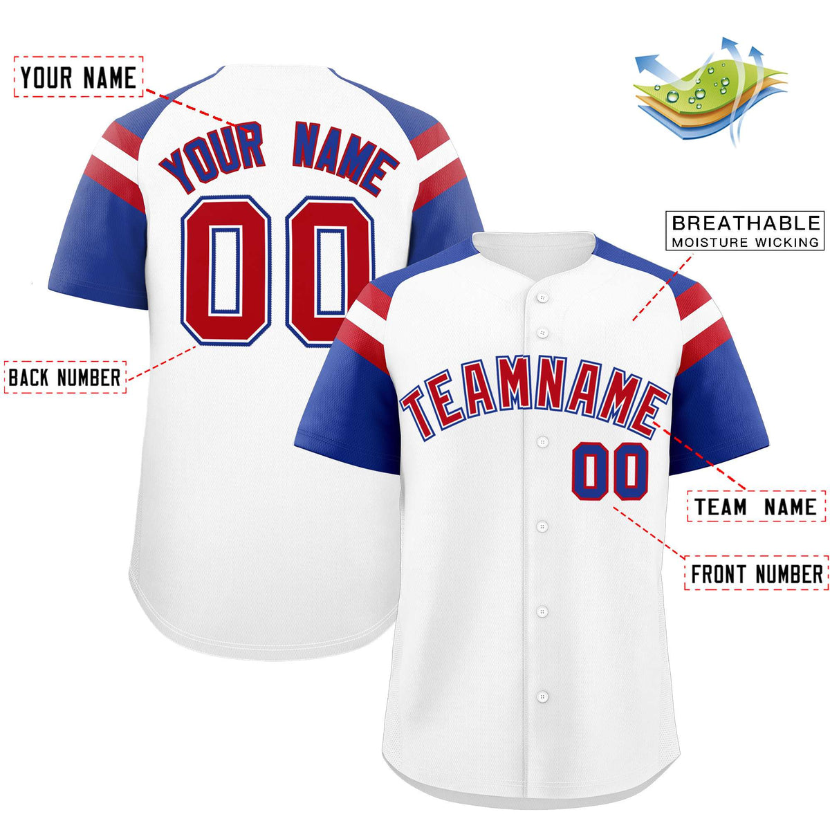 Custom White Royal Contrast Raglan Sleeves Authentic Baseball Jersey| KXKSHOP