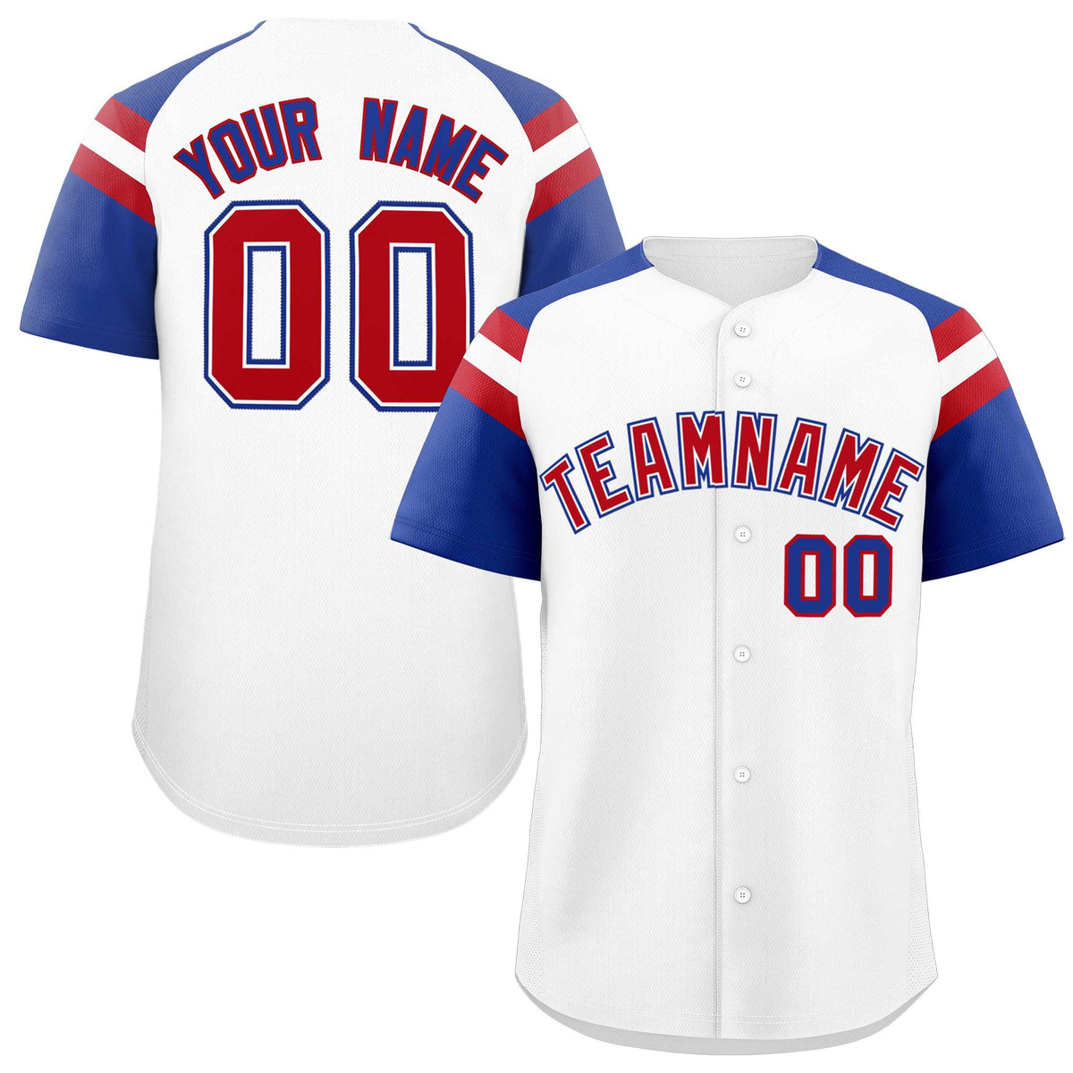 Custom White Royal Contrast Raglan Sleeves Authentic Baseball Jersey| KXKSHOP
