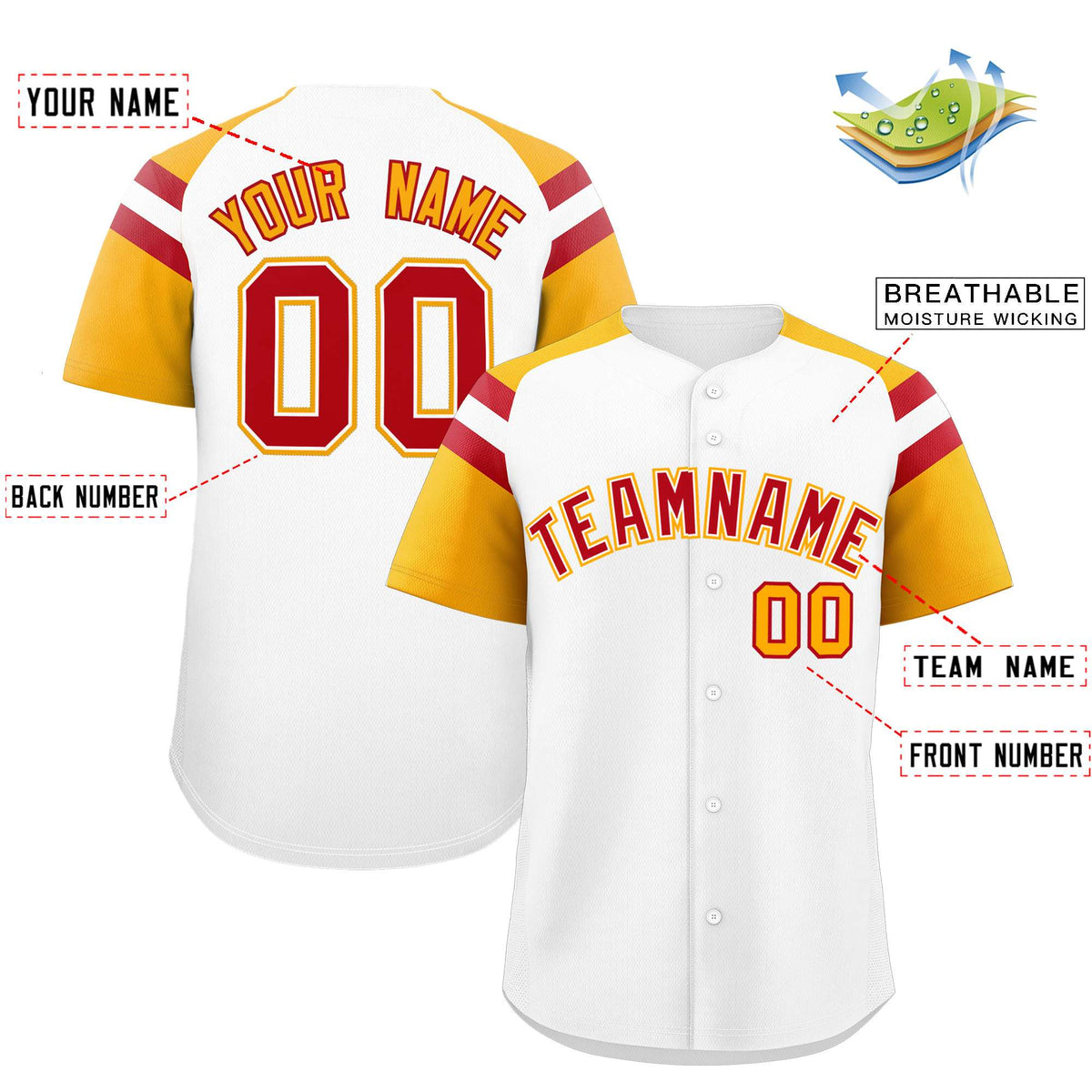 Custom White Yellow Contrast Raglan Sleeves Authentic Baseball Jersey| KXKSHOP