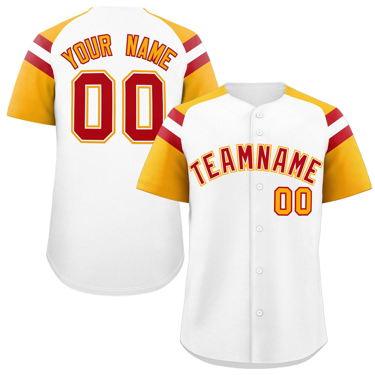Custom White Yellow Contrast Raglan Sleeves Authentic Baseball Jersey| KXKSHOP