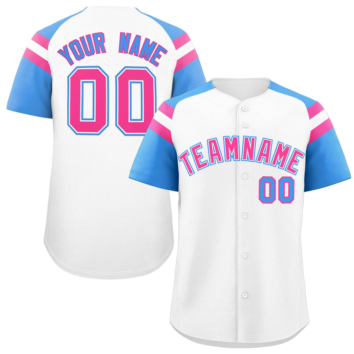 Custom White Powder Blue Contrast Raglan Sleeves Authentic Baseball Jersey| KXKSHOP