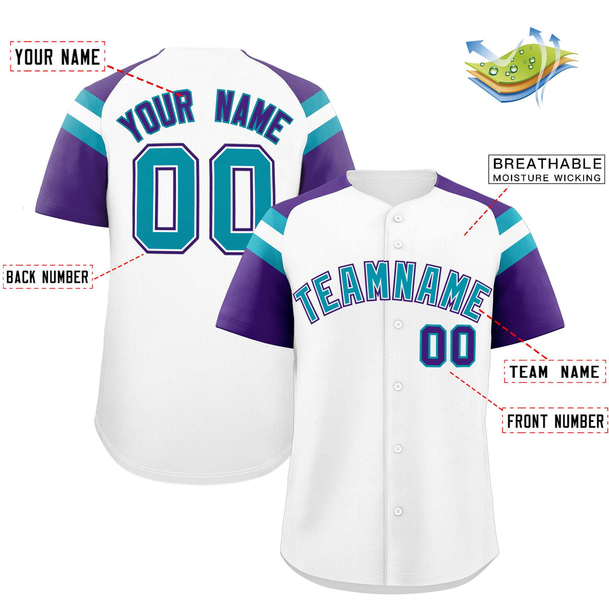 Custom White Purple Contrast Raglan Sleeves Authentic Baseball Jersey| KXKSHOP