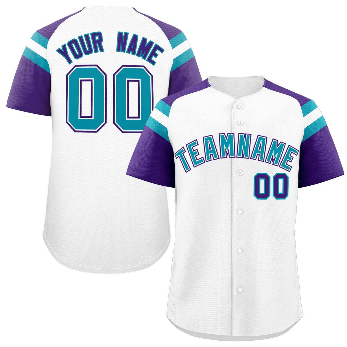 Custom White Purple Contrast Raglan Sleeves Authentic Baseball Jersey| KXKSHOP