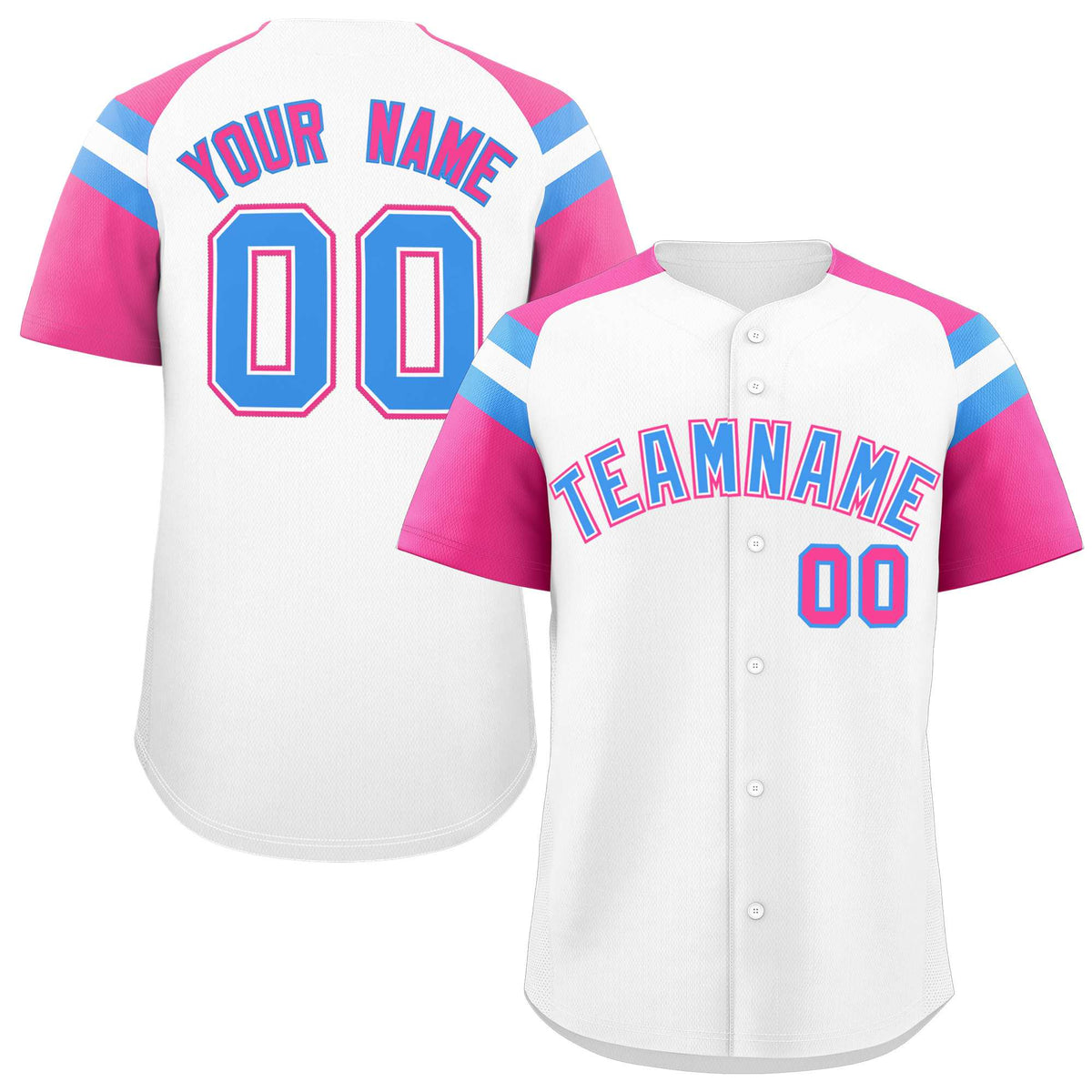 Custom White Pink Contrast Raglan Sleeves Authentic Baseball Jersey| KXKSHOP