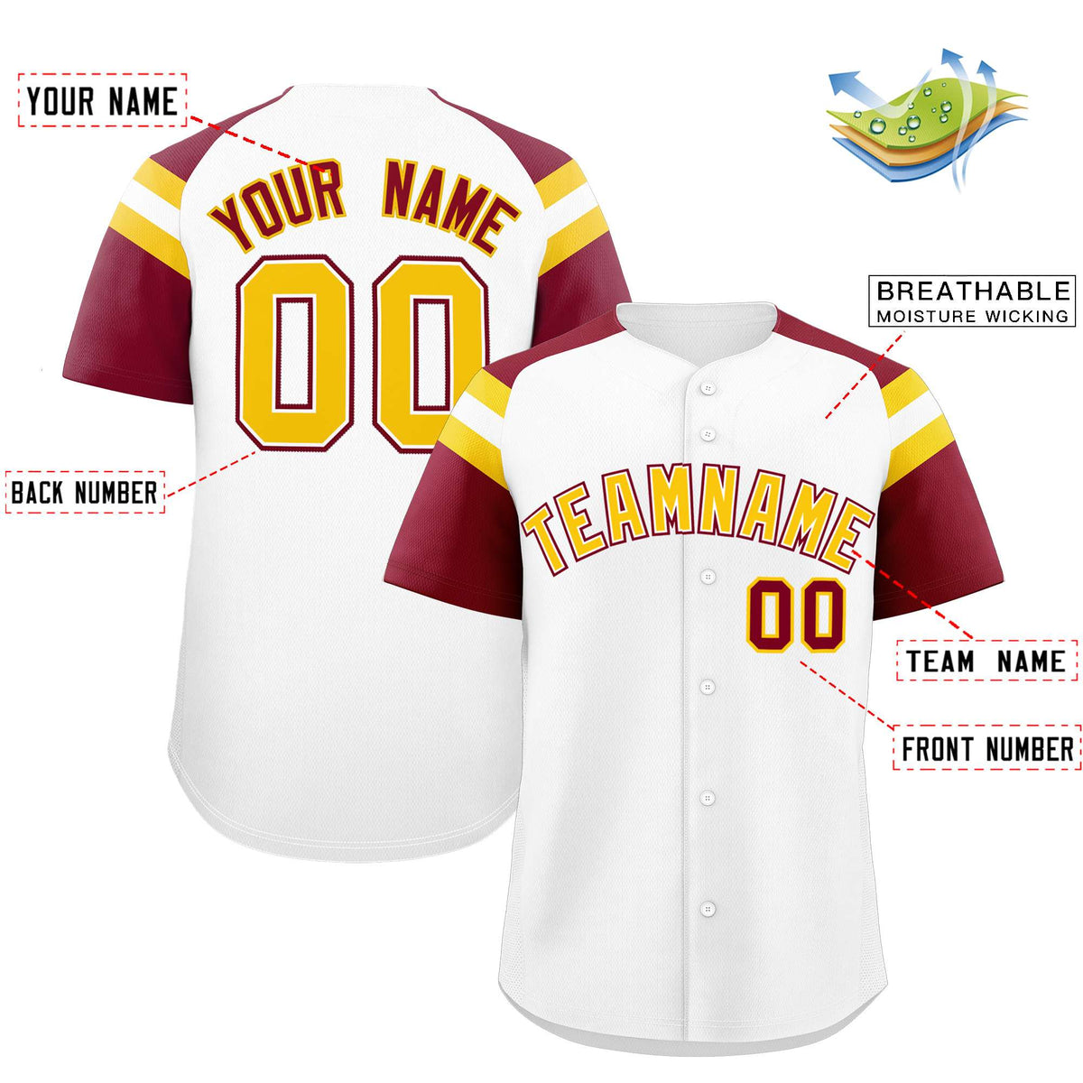 Custom White Crimson Contrast Raglan Sleeves Authentic Baseball Jersey| KXKSHOP