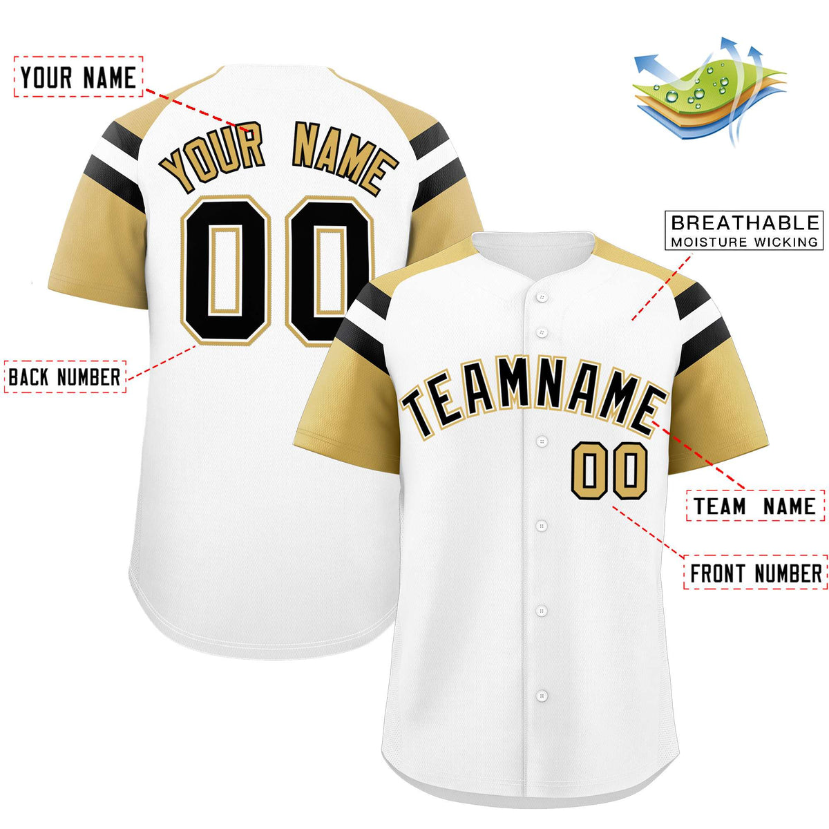 Custom White Old Gold Contrast Raglan Sleeves Authentic Baseball Jersey| KXKSHOP
