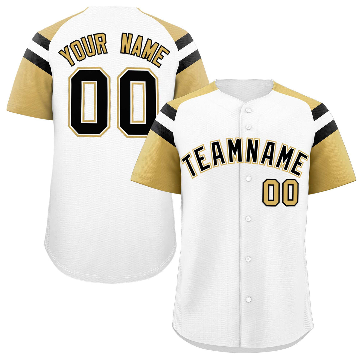 Custom White Old Gold Contrast Raglan Sleeves Authentic Baseball Jersey| KXKSHOP