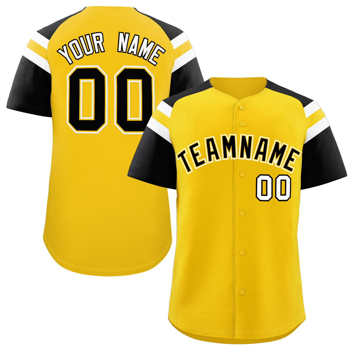 Custom Gold Black Contrast Raglan Sleeves Authentic Baseball Jersey| KXKSHOP