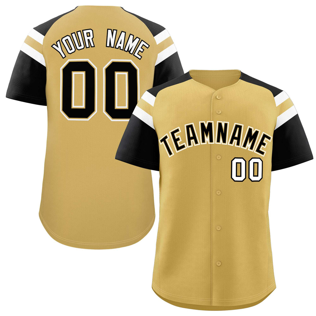 Custom Old Gold Black Contrast Raglan Sleeves Authentic Baseball Jersey| KXKSHOP