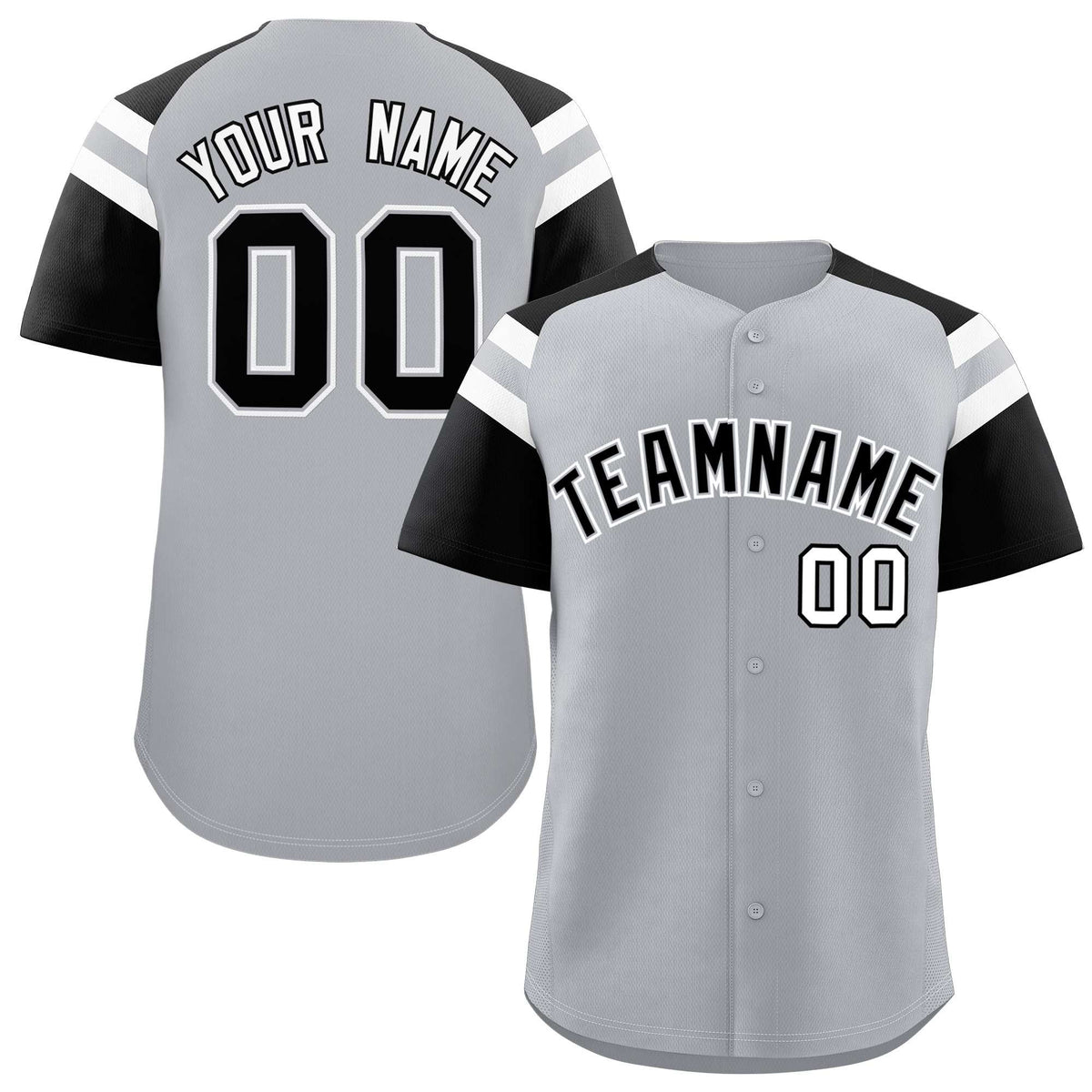 Custom Silver Black Contrast Raglan Sleeves Authentic Baseball Jersey| KXKSHOP