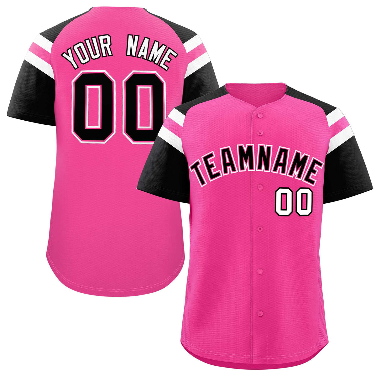 Custom Pink Black Contrast Raglan Sleeves Authentic Baseball Jersey| KXKSHOP