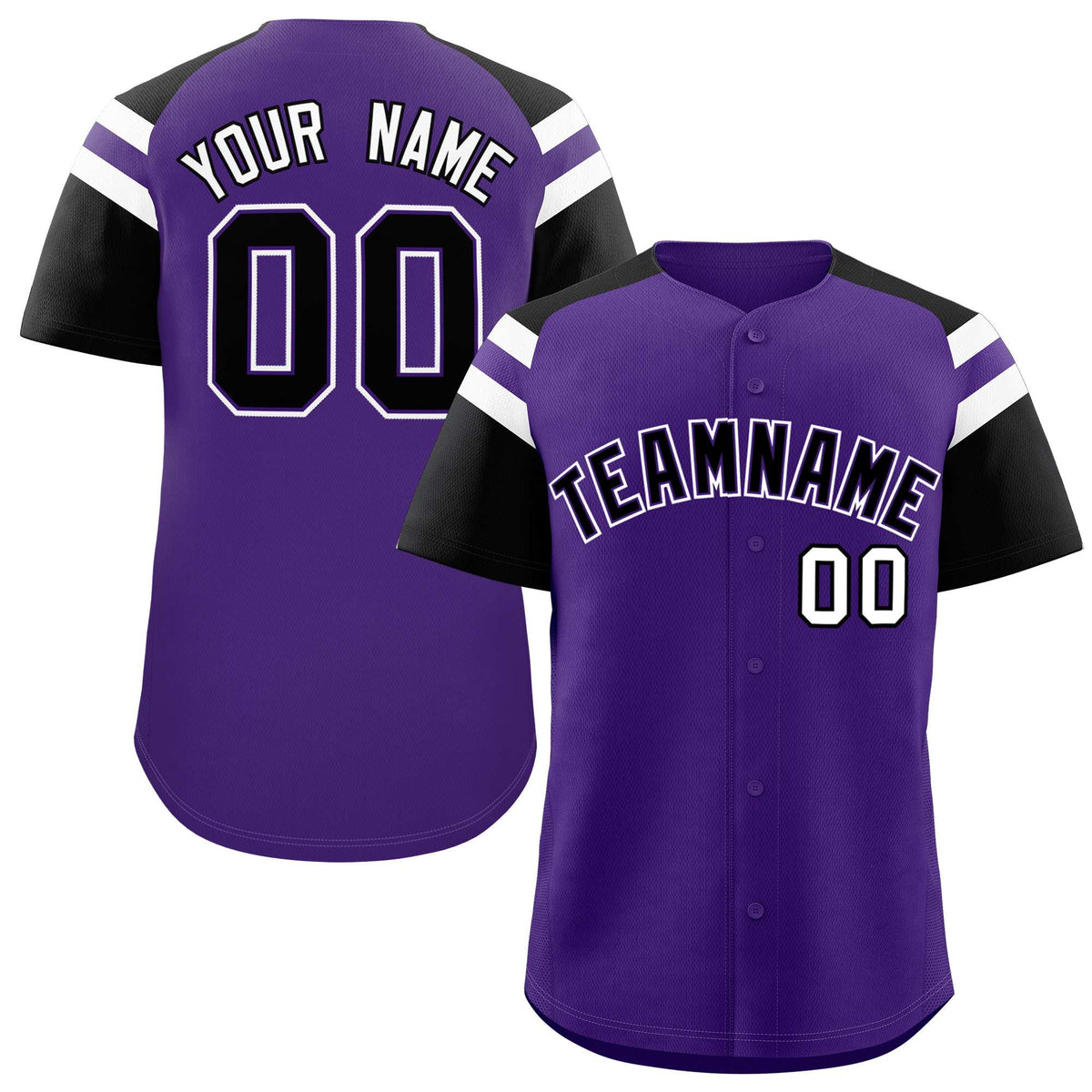 Custom Purple Black Contrast Raglan Sleeves Authentic Baseball Jersey| KXKSHOP