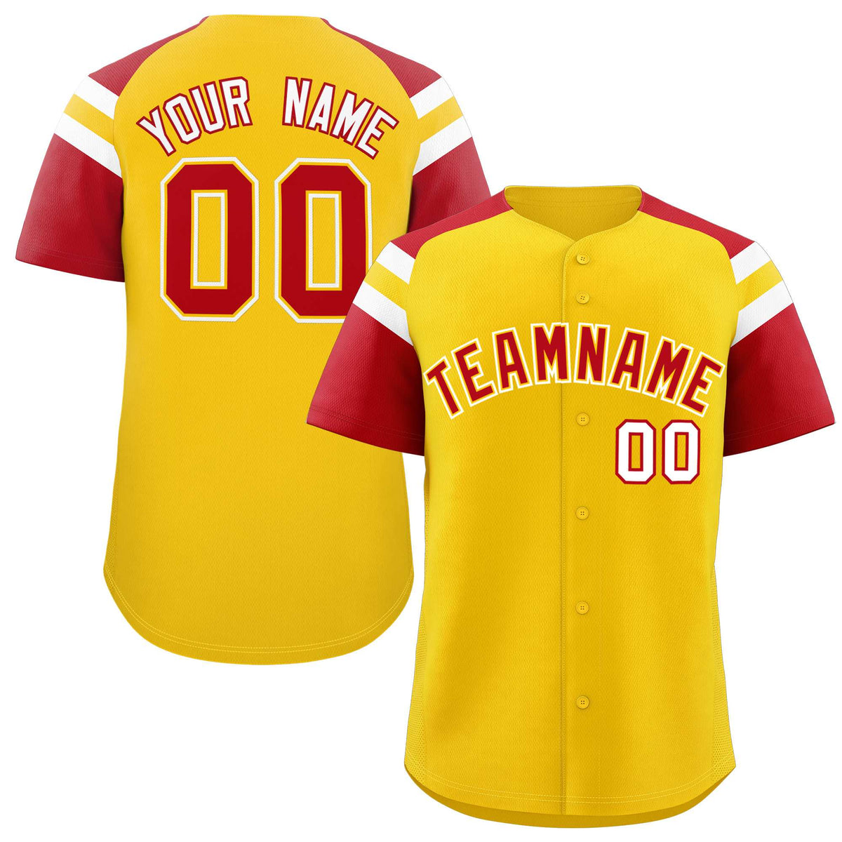 Custom Gold Red Contrast Raglan Sleeves Authentic Baseball Jersey| KXKSHOP