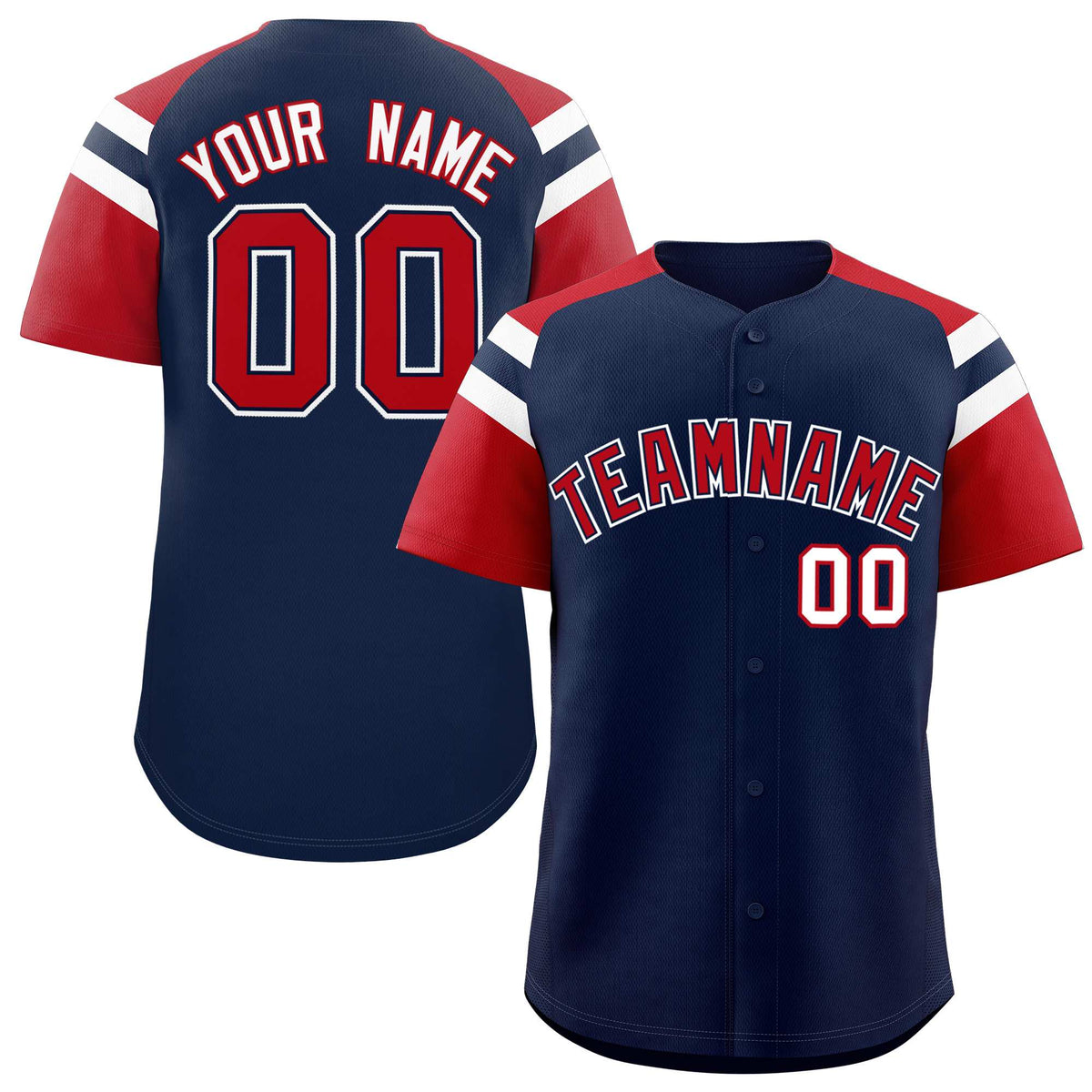 Custom Navy Red Contrast Raglan Sleeves Authentic Baseball Jersey| KXKSHOP