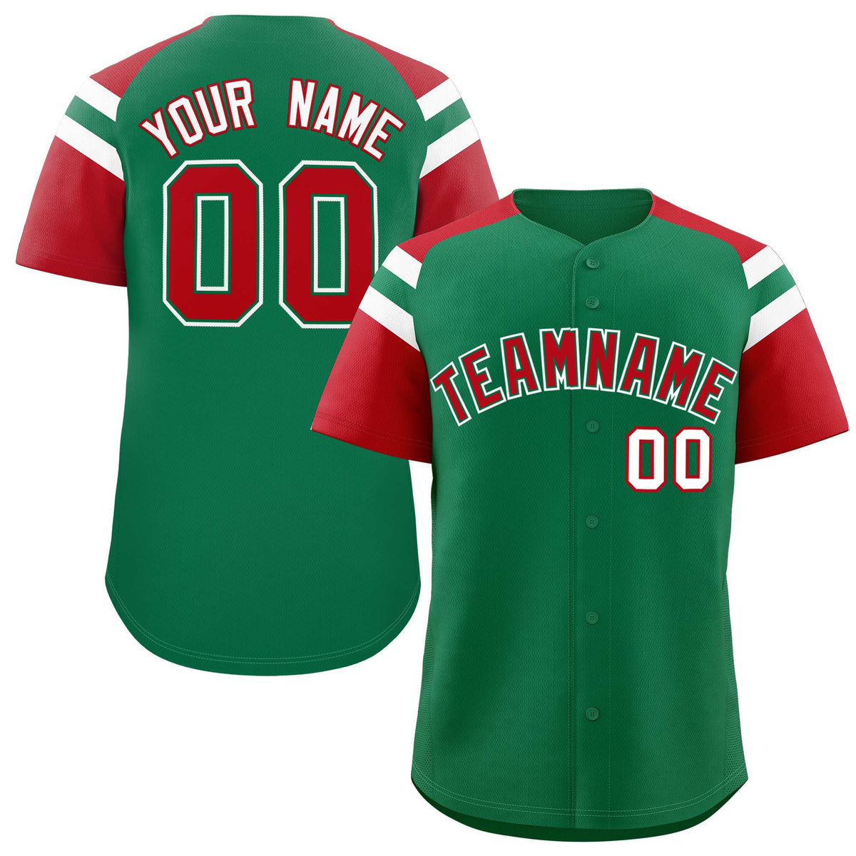 Custom Kelly Green Red Contrast Raglan Sleeves Authentic Baseball Jersey| KXKSHOP