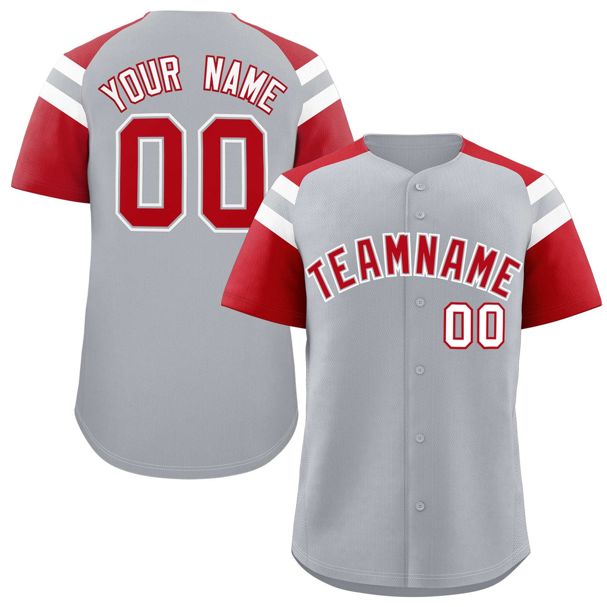 Custom Silver Red Contrast Raglan Sleeves Authentic Baseball Jersey| KXKSHOP
