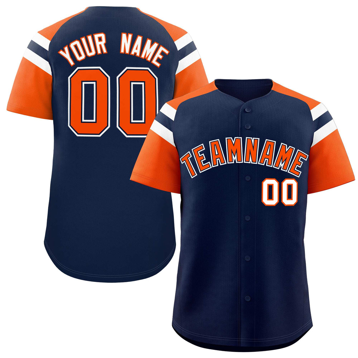 Custom Navy Orange Contrast Raglan Sleeves Authentic Baseball Jersey| KXKSHOP