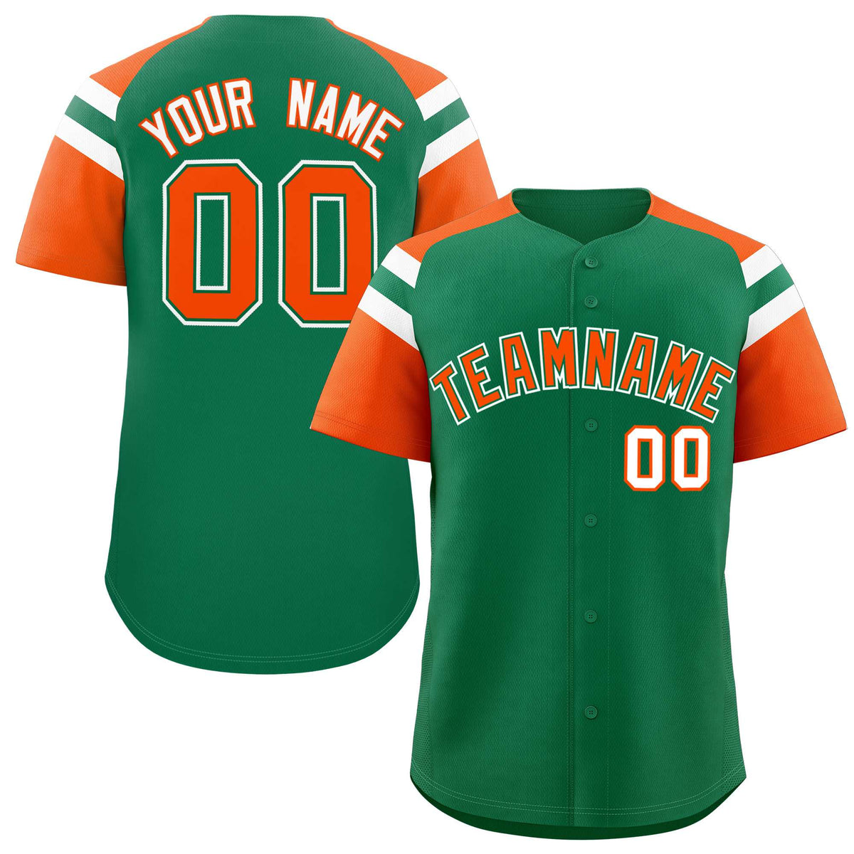 Custom Kelly Green Orange Contrast Raglan Sleeves Authentic Baseball Jersey| KXKSHOP