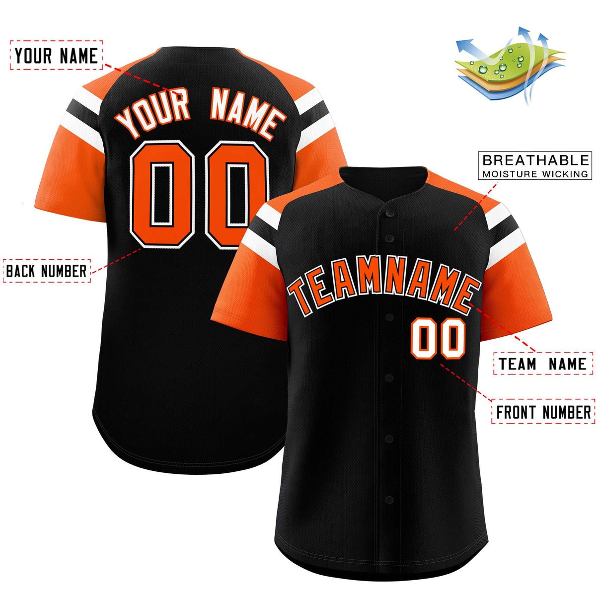Custom Black Orange Contrast Raglan Sleeves Authentic Baseball Jersey| KXKSHOP