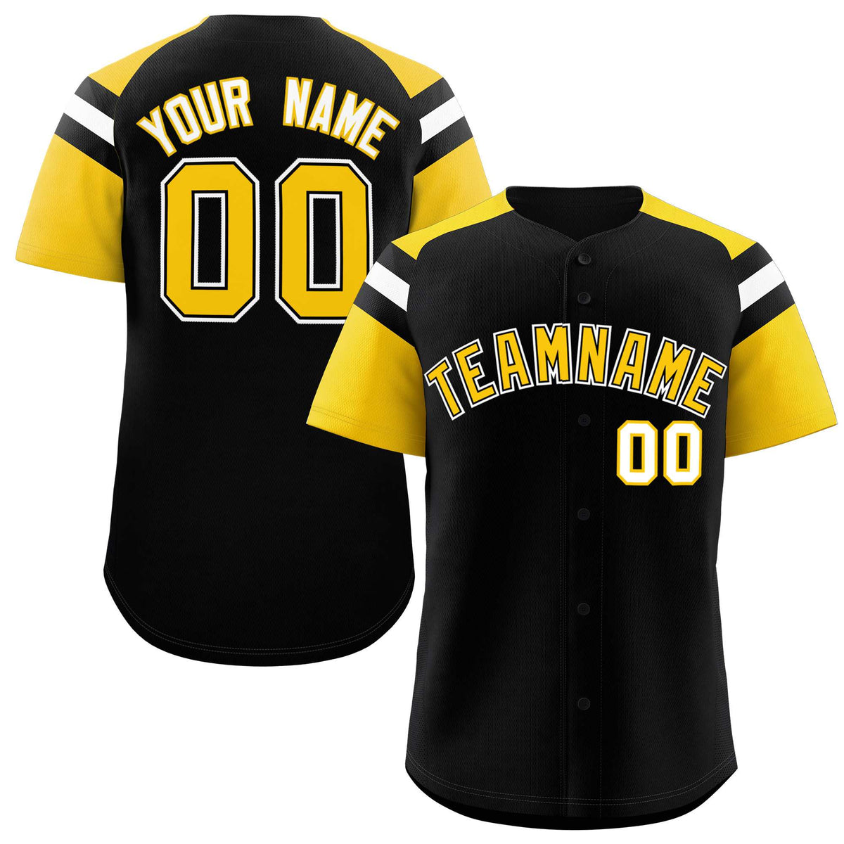 Custom Black Gold Contrast Raglan Sleeves Authentic Baseball Jersey| KXKSHOP