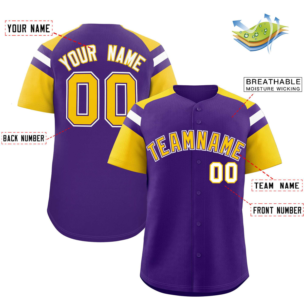 Custom Purple Gold Contrast Raglan Sleeves Authentic Baseball Jersey| KXKSHOP