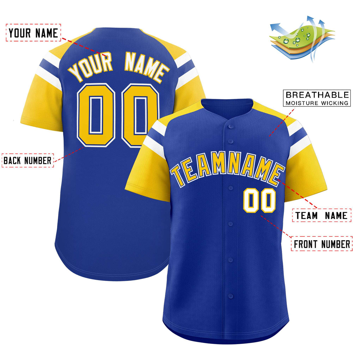 Custom Royal Gold Contrast Raglan Sleeves Authentic Baseball Jersey| KXKSHOP