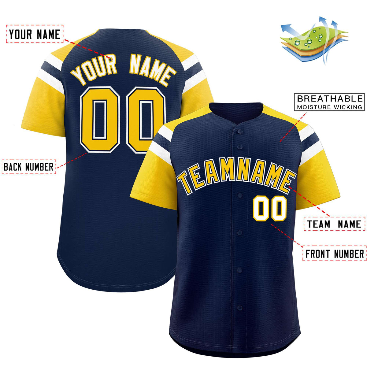 Custom Navy Gold Contrast Raglan Sleeves Authentic Baseball Jersey| KXKSHOP