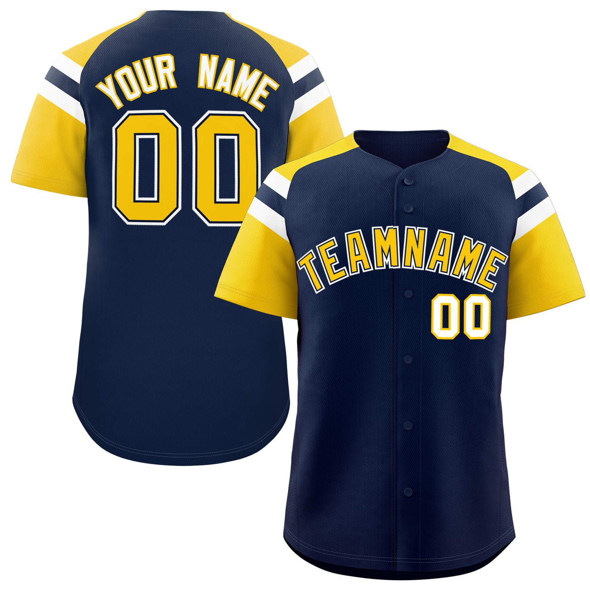 Custom Navy Gold Contrast Raglan Sleeves Authentic Baseball Jersey| KXKSHOP