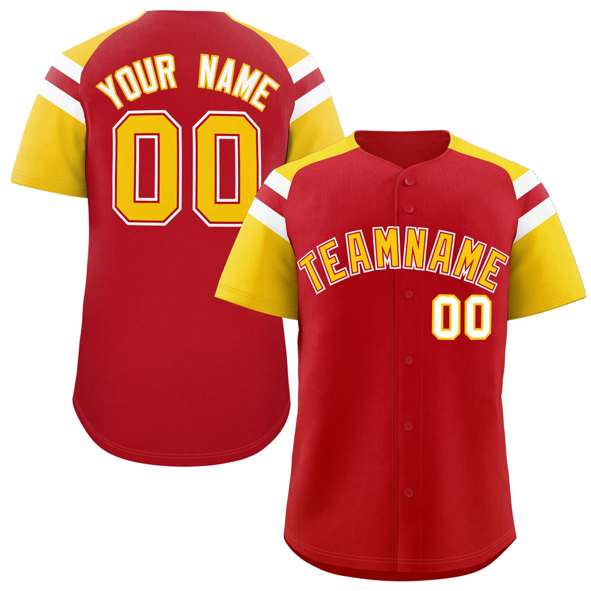Custom Red Gold Contrast Raglan Sleeves Authentic Baseball Jersey| KXKSHOP