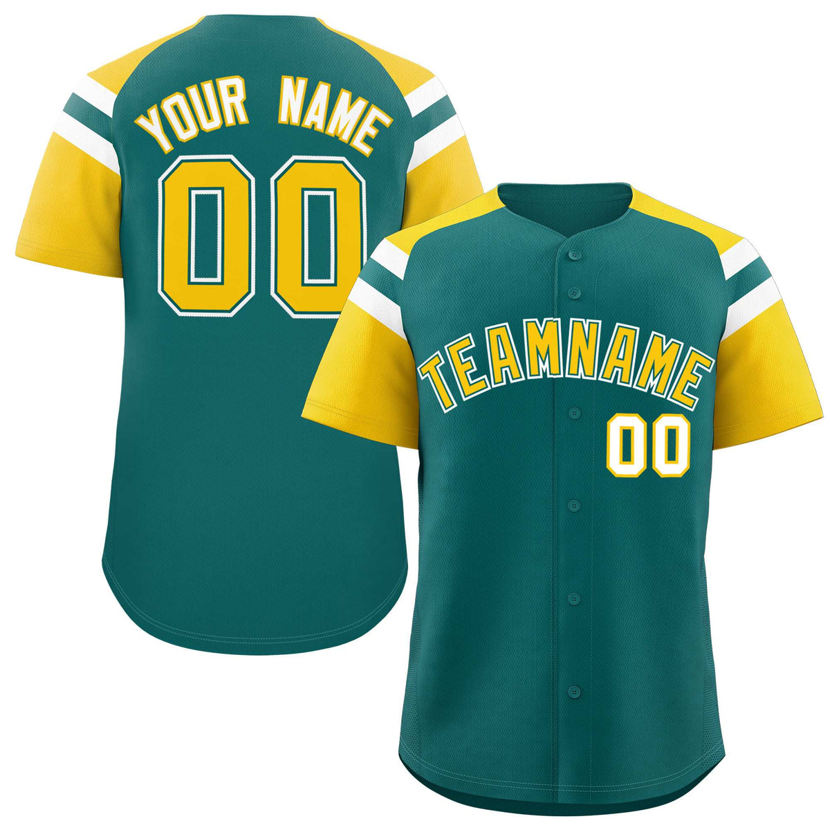 Custom Aqua Gold Contrast Raglan Sleeves Authentic Baseball Jersey| KXKSHOP
