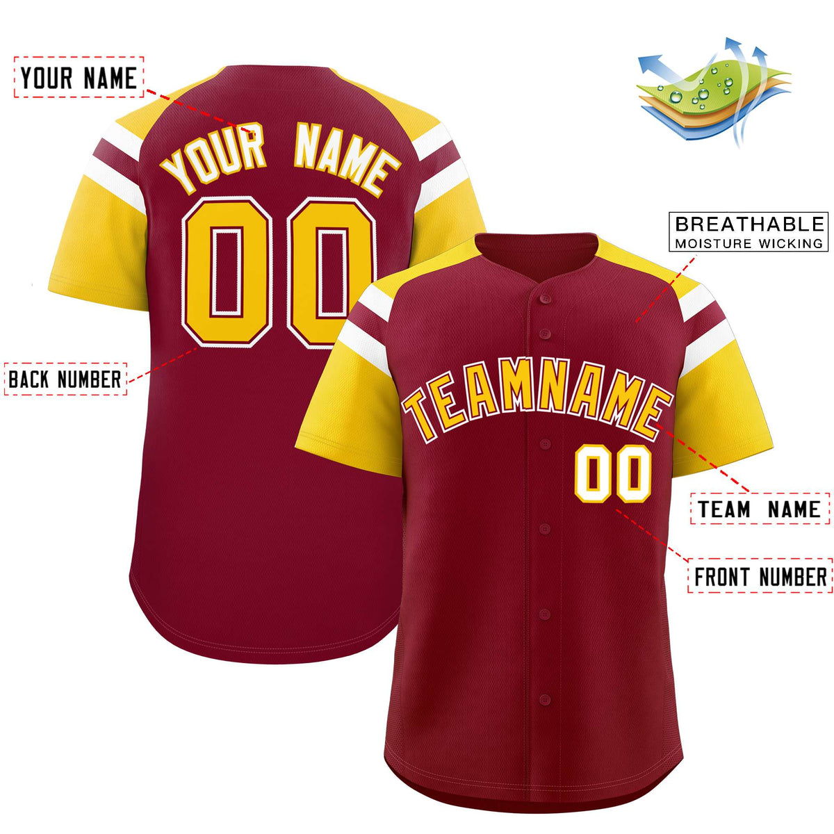 Custom Crimson Gold Contrast Raglan Sleeves Authentic Baseball Jersey| KXKSHOP