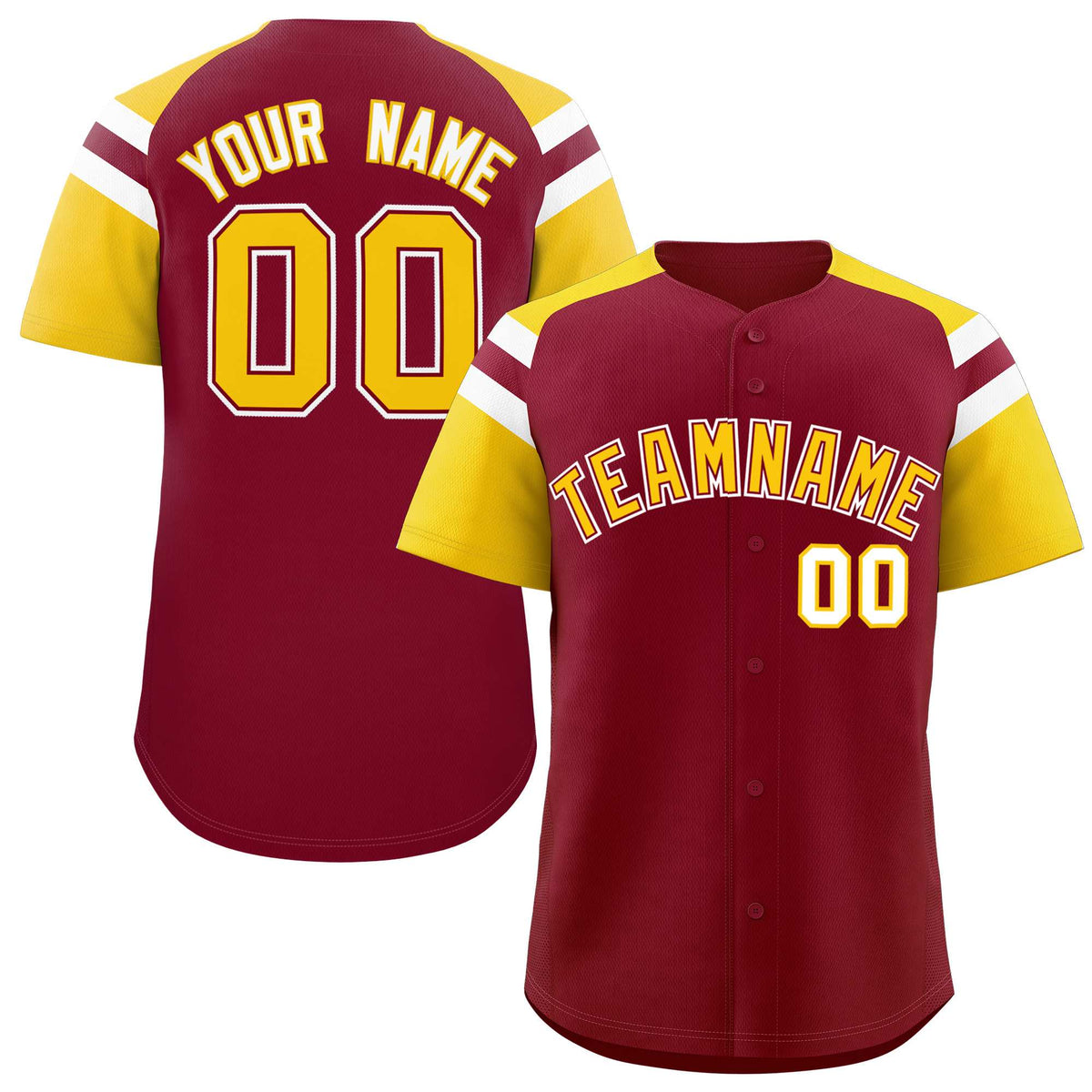 Custom Crimson Gold Contrast Raglan Sleeves Authentic Baseball Jersey| KXKSHOP