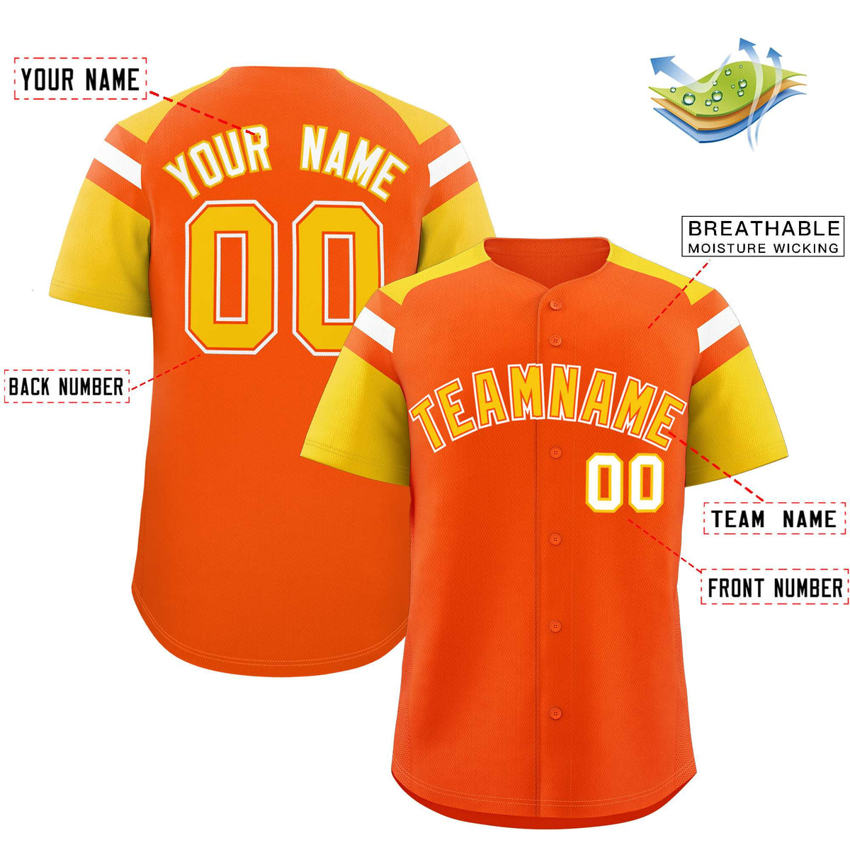 Custom Orange Gold Contrast Raglan Sleeves Authentic Baseball Jersey| KXKSHOP