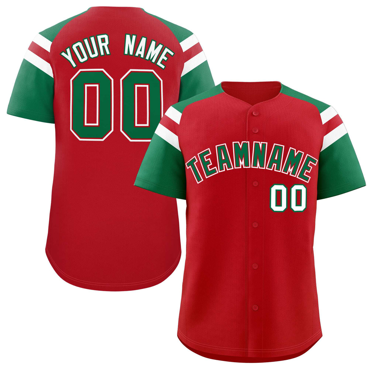 Custom Red Kelly Green Contrast Raglan Sleeves Authentic Baseball Jersey| KXKSHOP