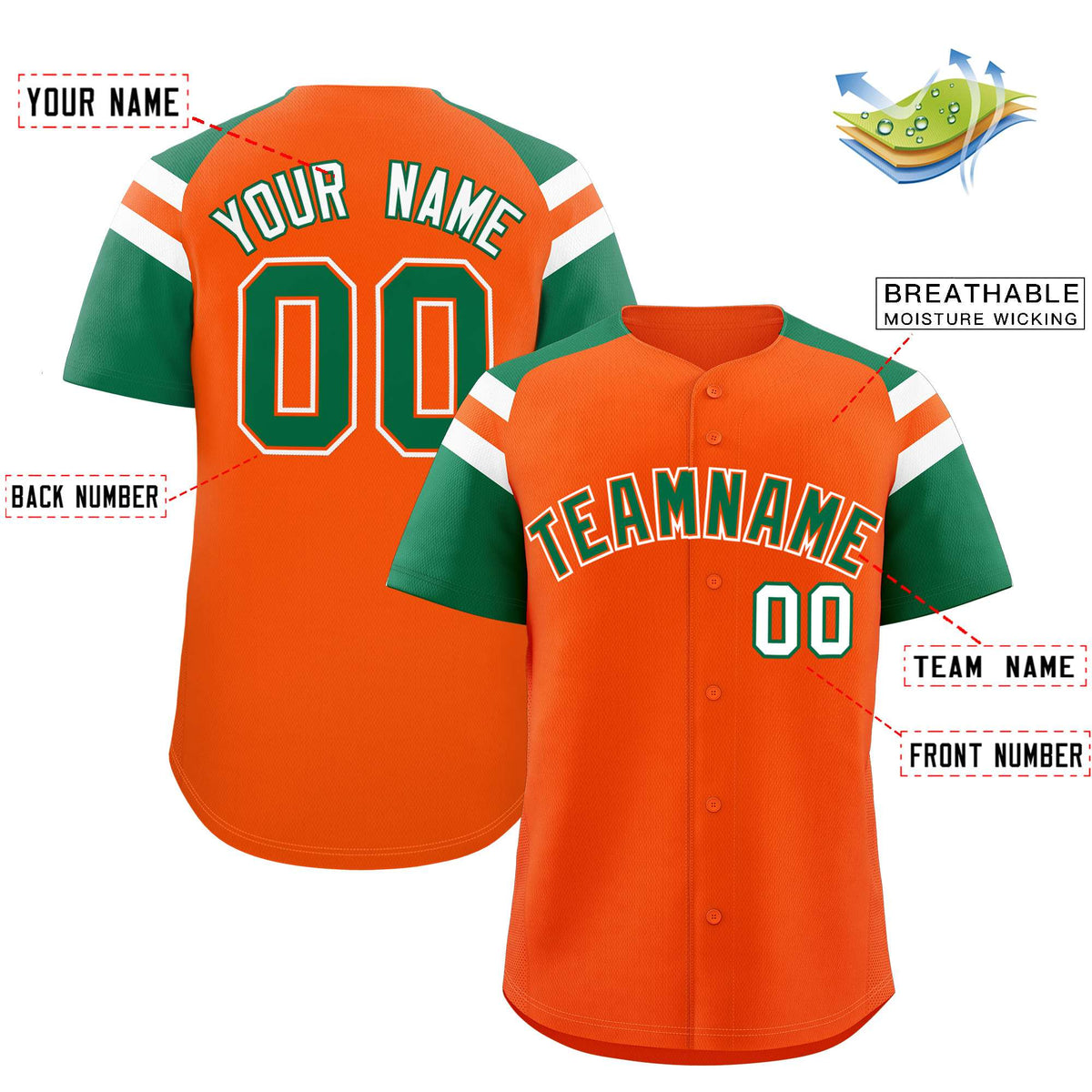 Custom Orange Kelly Green Contrast Raglan Sleeves Authentic Baseball Jersey| KXKSHOP