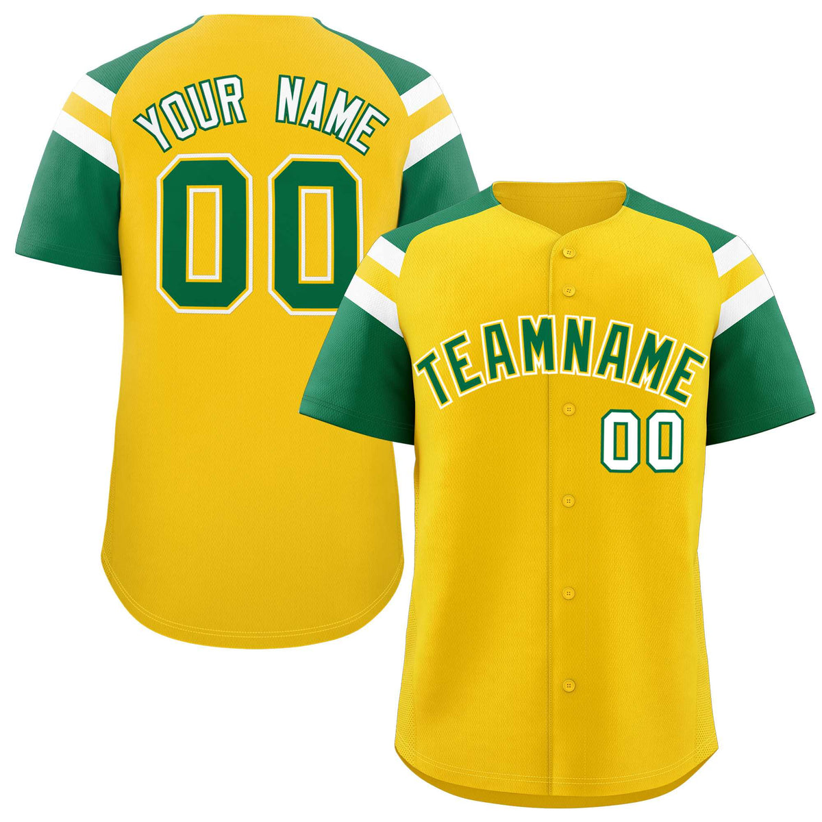 Custom Gold Kelly Green Contrast Raglan Sleeves Authentic Baseball Jersey| KXKSHOP