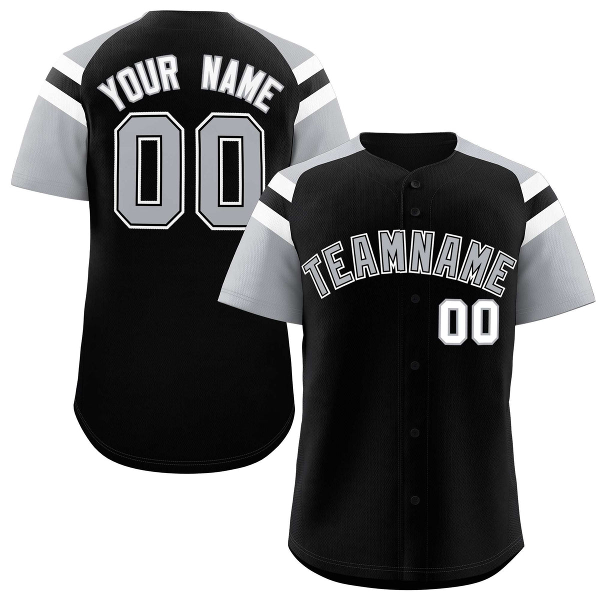 Custom Black Silver Contrast Raglan Sleeves Authentic Baseball Jersey| KXKSHOP