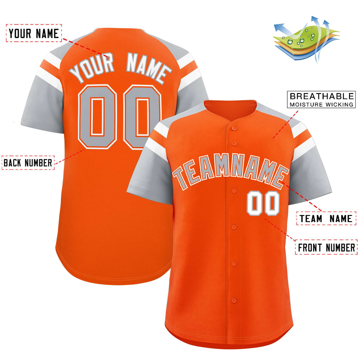 Custom Orange Silver Contrast Raglan Sleeves Authentic Baseball Jersey| KXKSHOP
