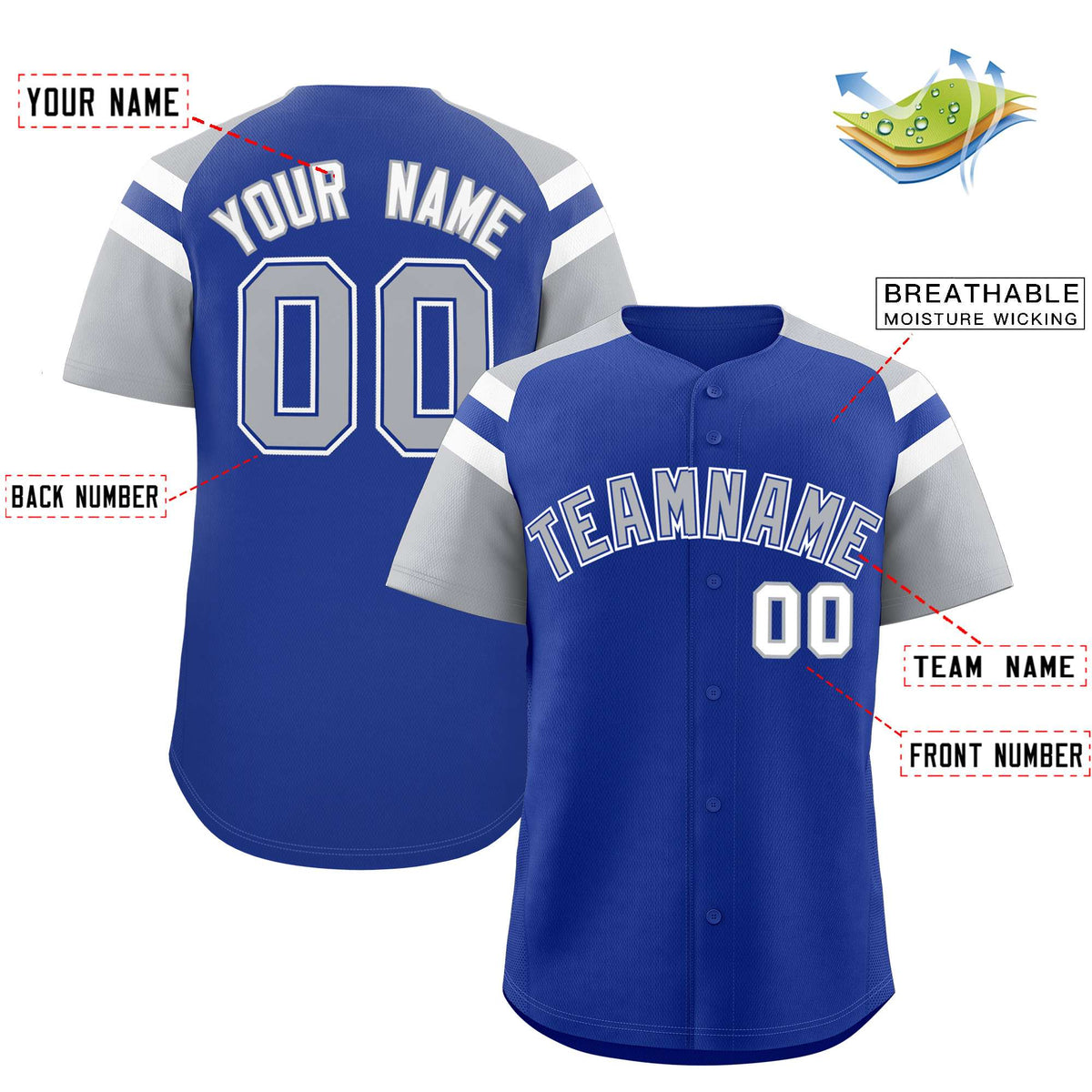 Custom Royal Silver Contrast Raglan Sleeves Authentic Baseball Jersey| KXKSHOP