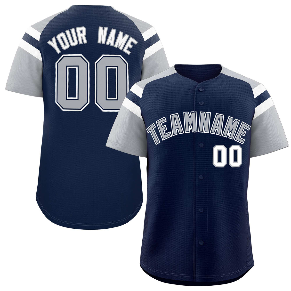 Custom Navy Silver Contrast Raglan Sleeves Authentic Baseball Jersey| KXKSHOP